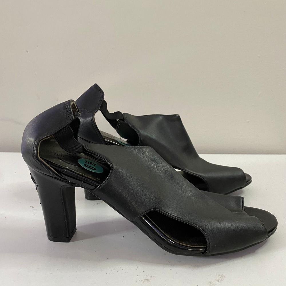 LifeStride Peep Toe Booties Women 8.5 Black Asymmetrical Slingback Heels